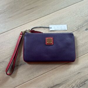 Dooney & Bourke Pebble Grain Large Zip Wristlet Wallet Clutch Purple & Red NWT